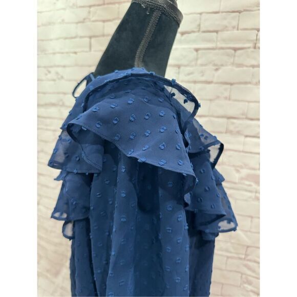 Gibson look 3/4 sleeve navy blue ruffle blouse size medium - Picture 8 of 10